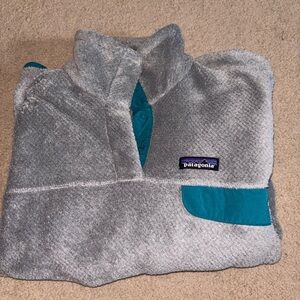 Patagonia Gray and Blue Fleece Jacket with Quarter-Zip
